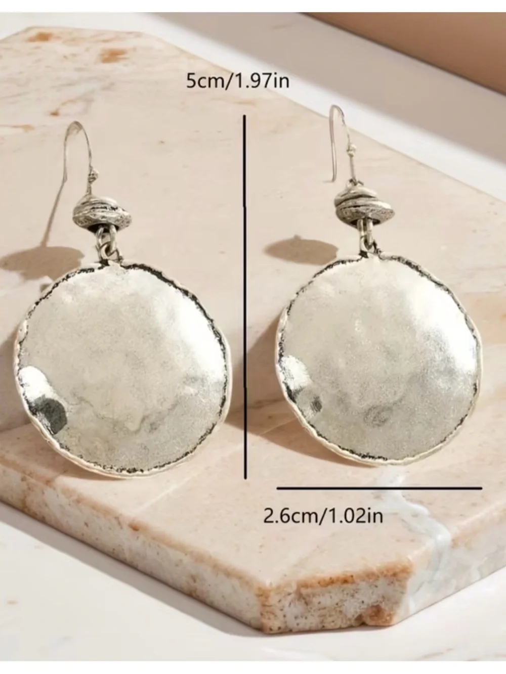 Hammered Silver Disc Drop Earrings for Women - Picture 5 of 5